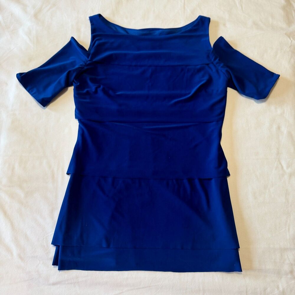 Joseph Ribkoff Top Tunic Royal Blue Cold Shoulder Tiered Layered Small 6